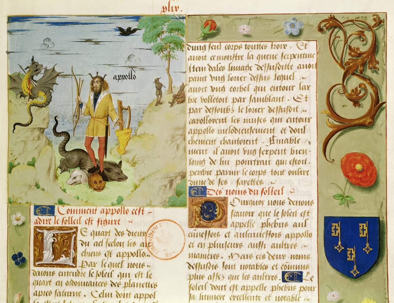 Ms Fr 9197 Fol.49 Apollo megöli Pythont, a Livre des Eschecs DAmourtól alkotó: French School