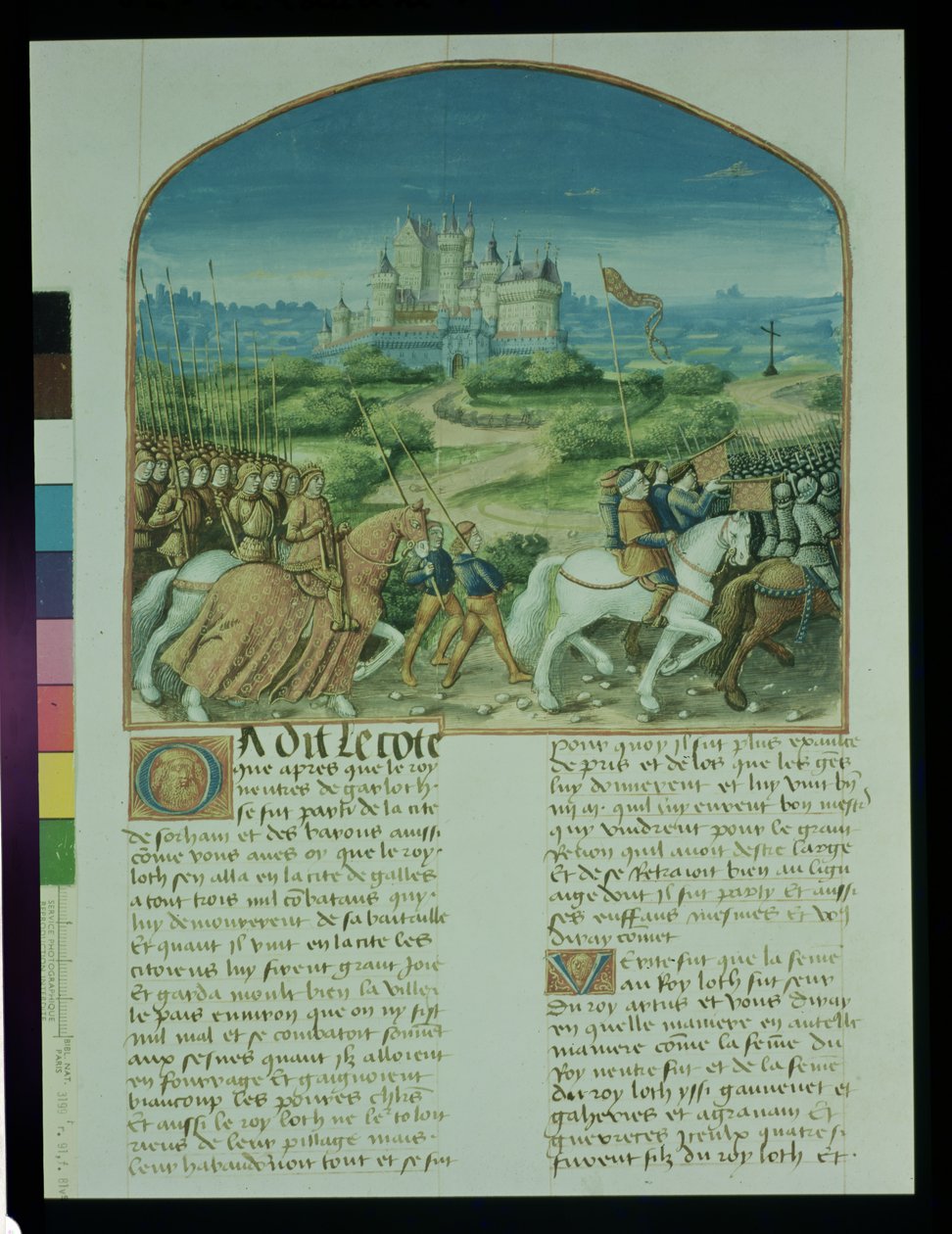 Ms Fr 91 Fol.81v oldal Robert de Boron Merlin történetéből, 1482-89 alkotó: French School