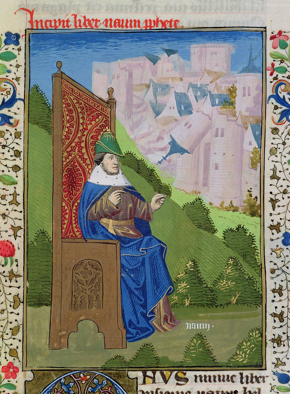 Ms H 7 fol.114r Nahum Ninive elpusztítását bejelenti, Jean XXII Bibliájából alkotó: French School