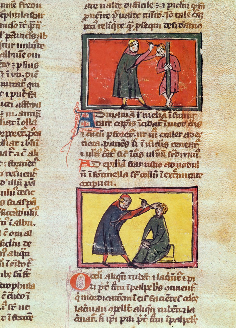 Ms H 89 fol.6 Surgery, Rogier de Salerne „Sebészet könyve” kiadásából alkotó: French School