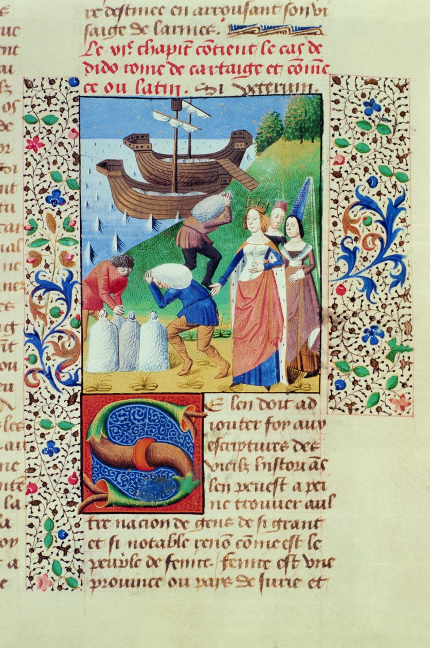 Ms Hunter 208 f.67r Dido a Sychaeus Treasure-ban, a Hercegek bukása című filmből, Giovanni Boccaccio (1313-75) 1472 alkotó: French School