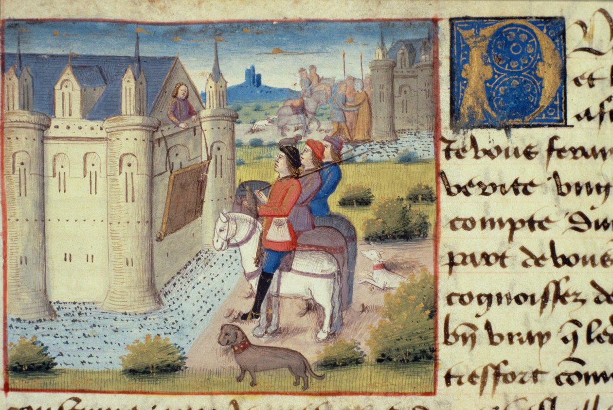 Ms Hunter 252 f.169v Árok egy város körül, a Les Cent Nouvelles Nouvelles, 1462 alkotó: French School
