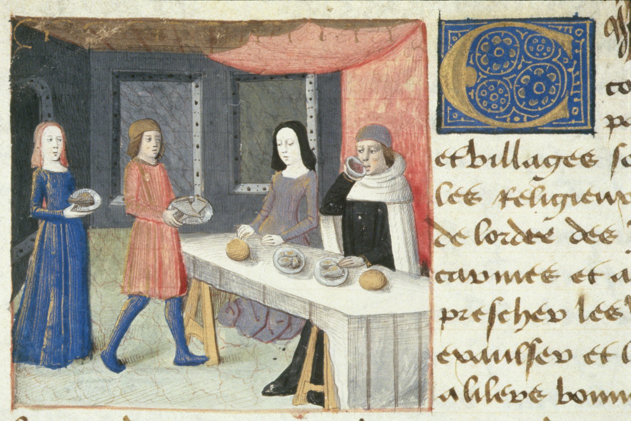 Ms Hunter 252 f.173v étkezés, Les Cent Nouvelles Nouvelles, 1462 alkotó: French School
