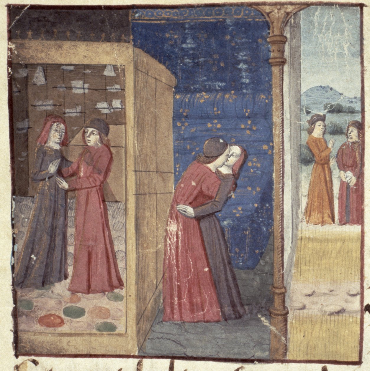 Ms Hunter 252 f.27v Kissing, Les Cent Nouvelles Nouvelles, 1462 alkotó: French School