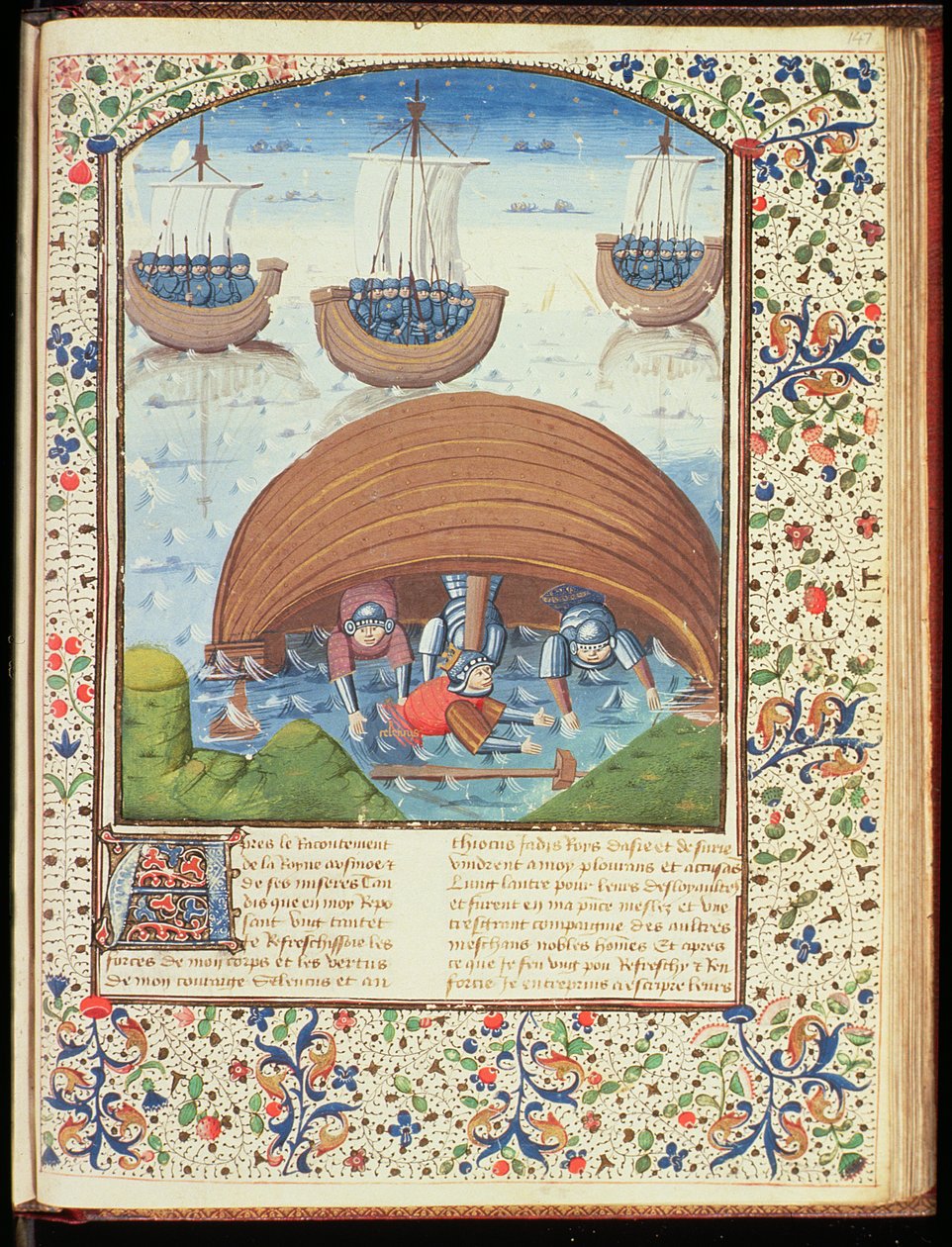 Ms Hunter 371 f.147r Seleucus sorsa, A hercegek bukása, Giovanni Boccaccio (1313-75) 1467 alkotó: French School