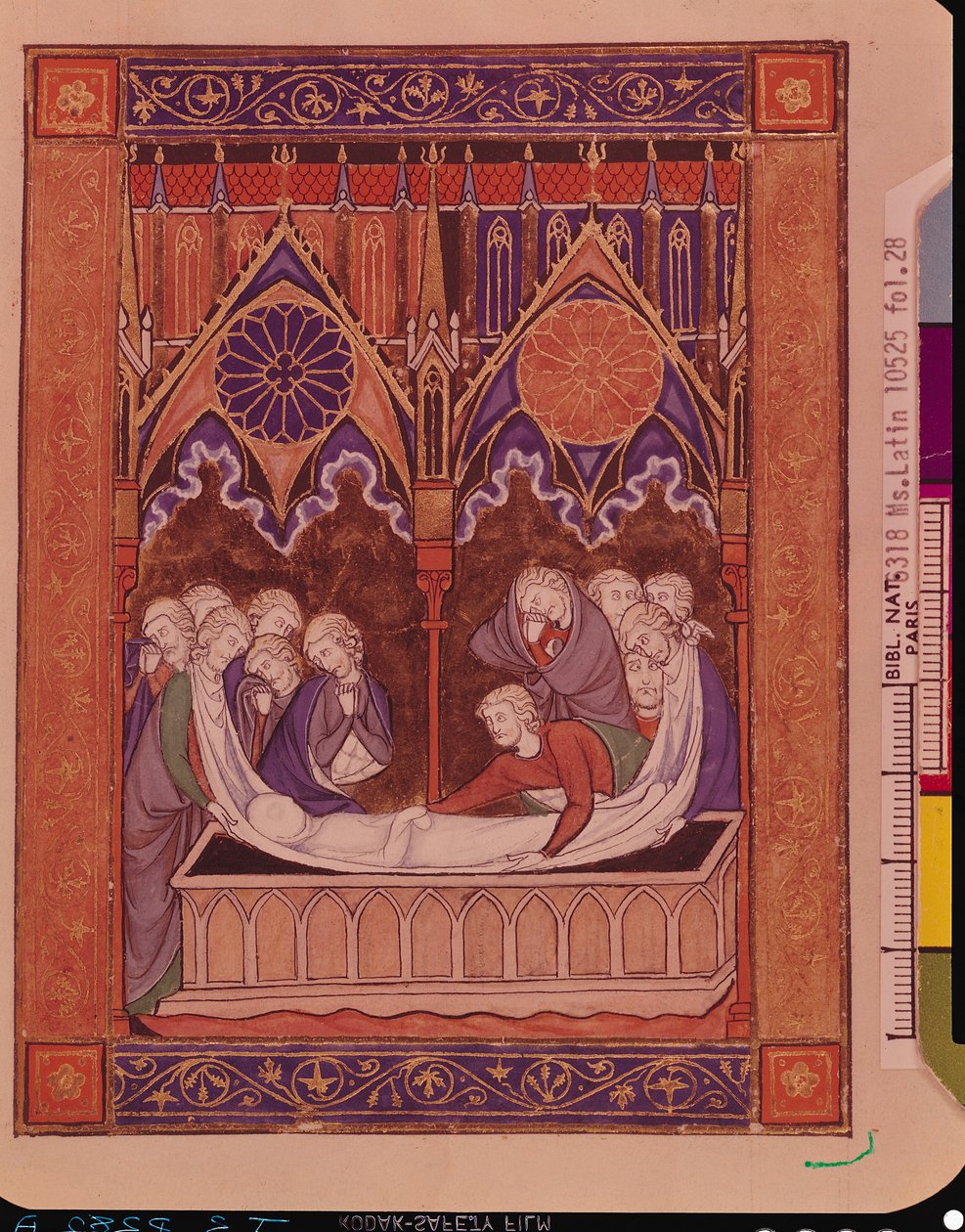 Ms Lat 10525 Fol.28 Jákob temetése Kánaánban, Szent Lajos zsoltárából, 1258-70 körül alkotó: French School