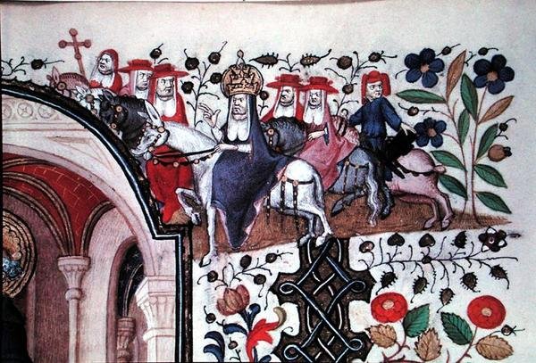 Ms Lat 1156b Fol.167 Részlet a pápáról az öszvérén kíséretével, Szent Péter illusztrációjából, Marguerite d