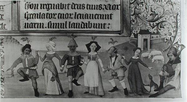 Ms Lat 1173 f.20 Pásztortánc, Charles dAngouleme óráiból, 1480 körül alkotó: French School