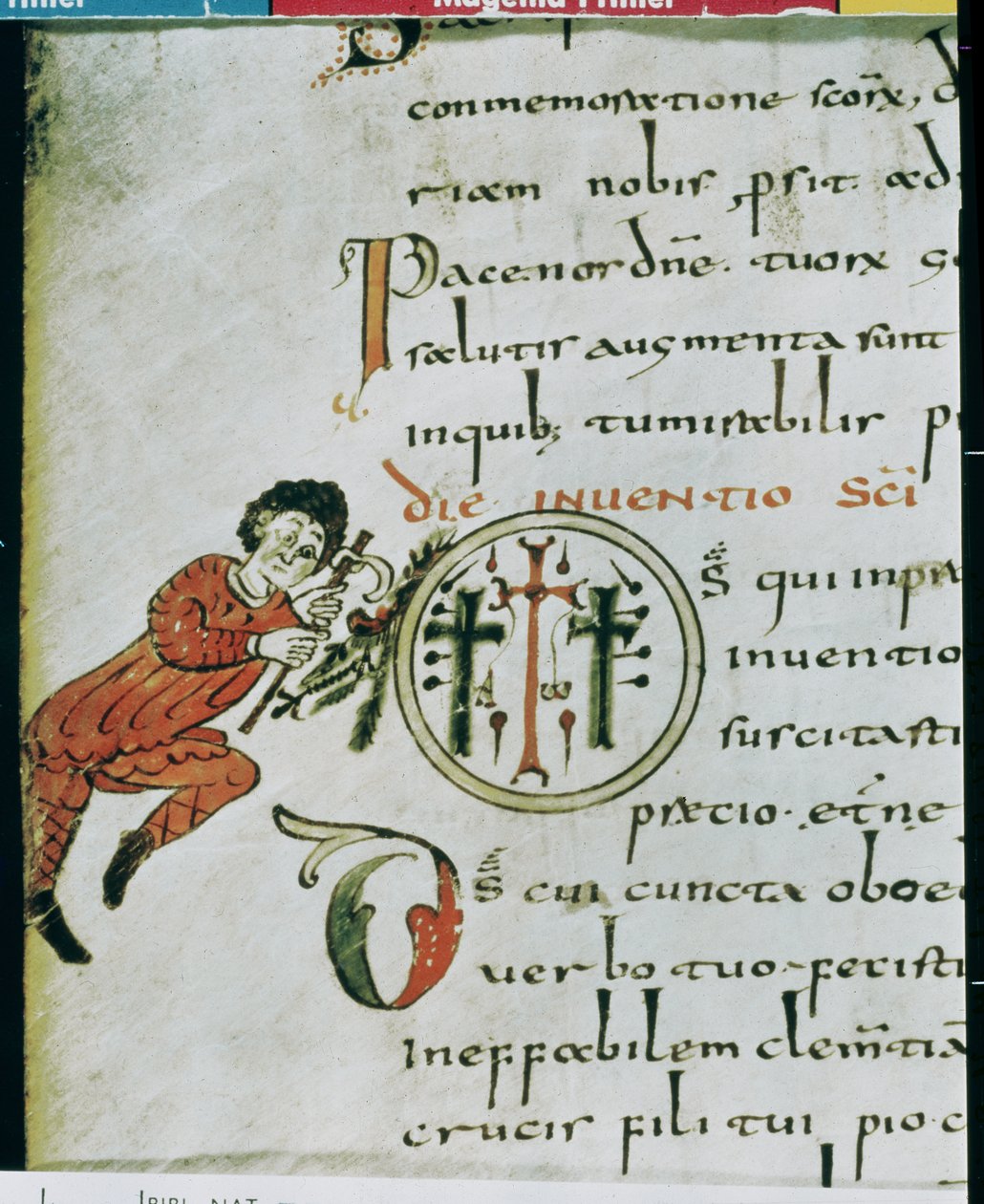 Ms Lat 1248 fol.76v Történeti kezdetű O, a Gellone Sacramentaryból alkotó: French School