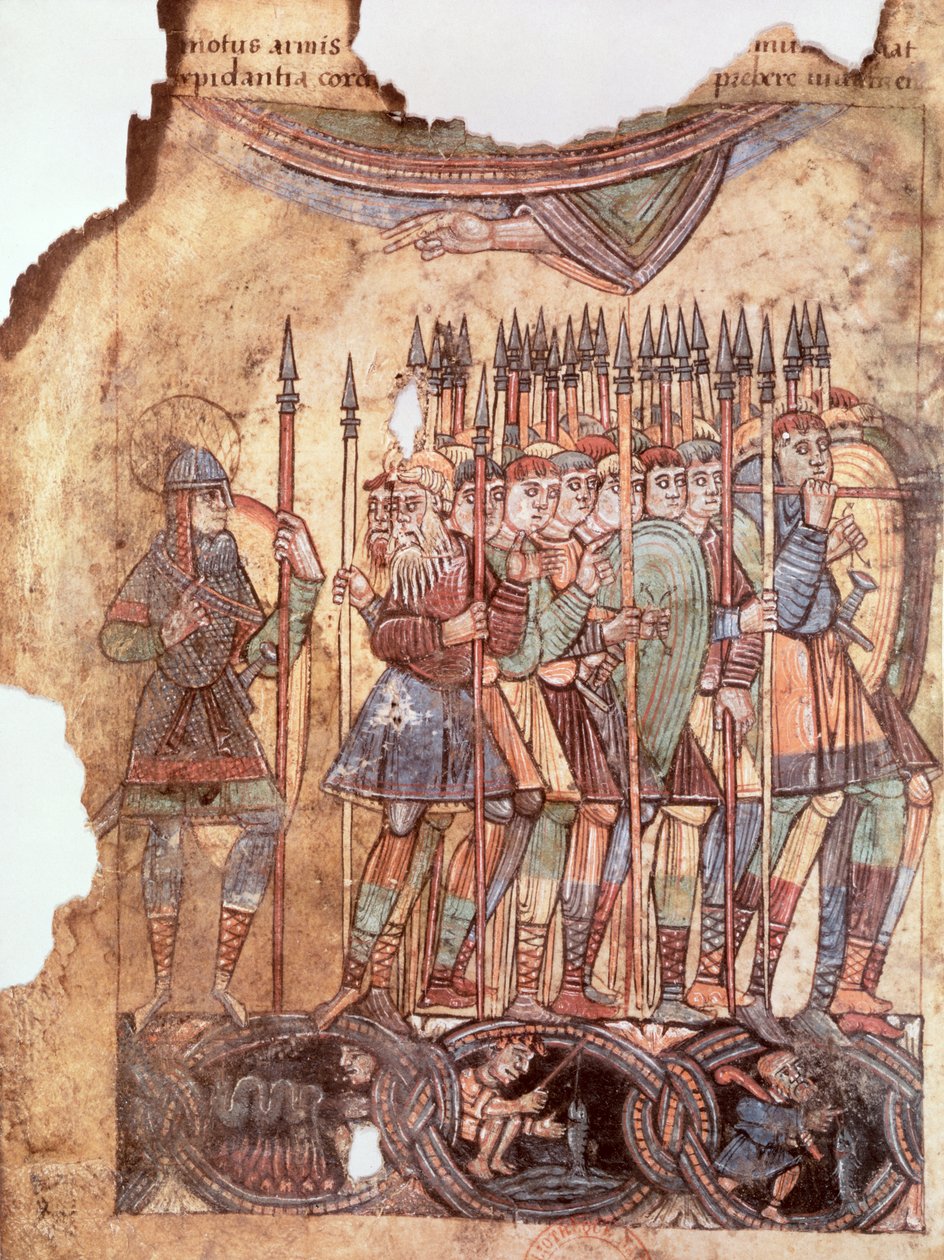 Ms Lat 1390 fol.7v Foot Soldiers in the Crusades, La Vie de Saint Aubin dAngers alkotó: French School