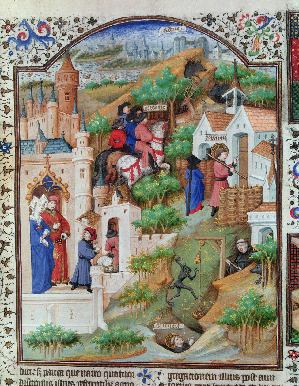 Ms Lat 17294 Fol.438 Jelenetek Szent Benedek (kb.480-kb.550) életéből Bedford hercegének breviáriumából, 1424-35 alkotó: French School