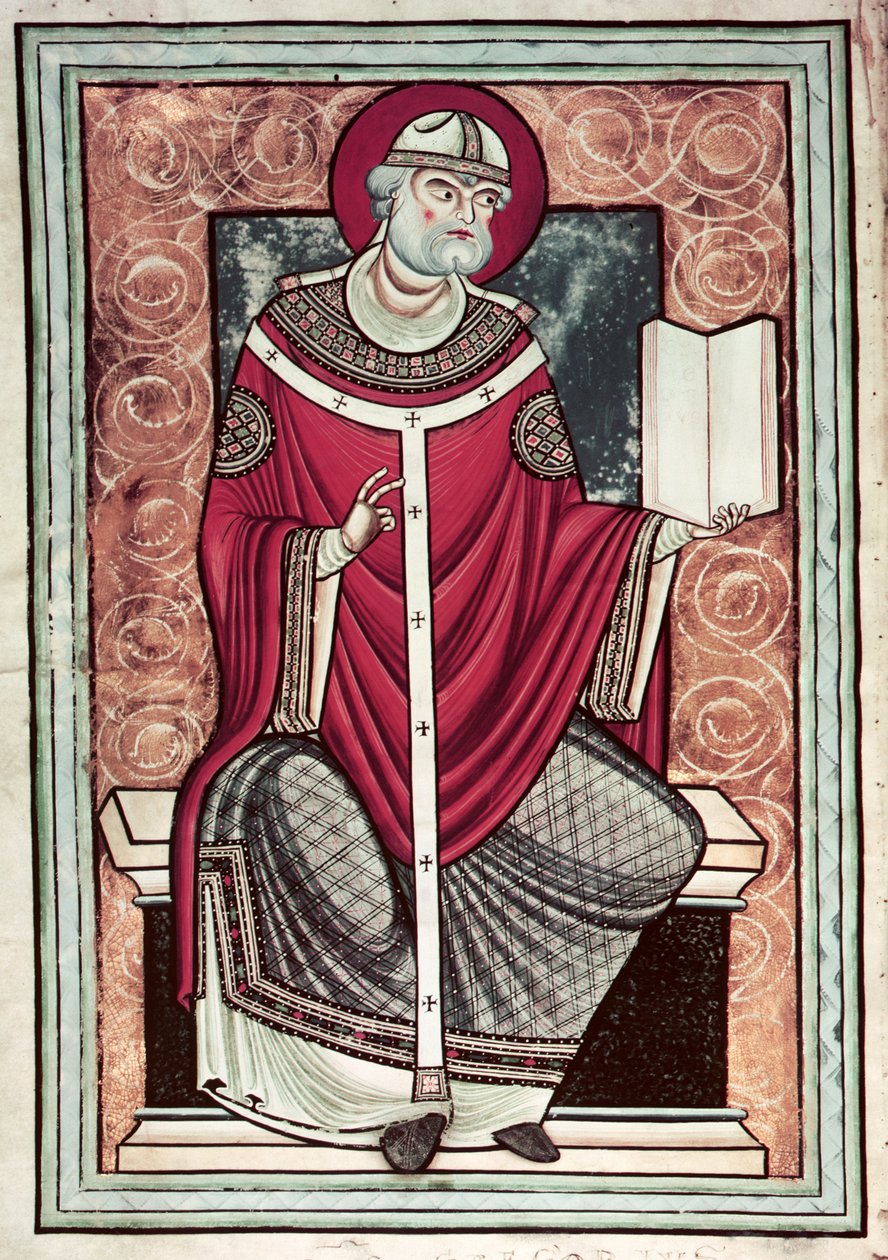 Ms Lat 2287 f.1v St. Gregory (kb.540-604) Szent Gergely leveléből alkotó: French School