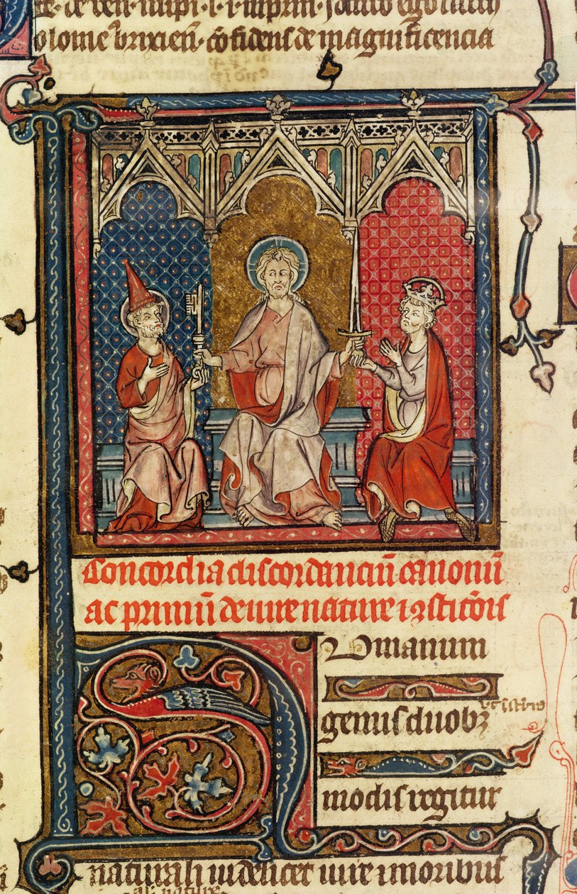 Ms Lat 3893 fol.1 Spiritual and Temporal Power, a Decrets de Gratien, 1314 alkotó: French School