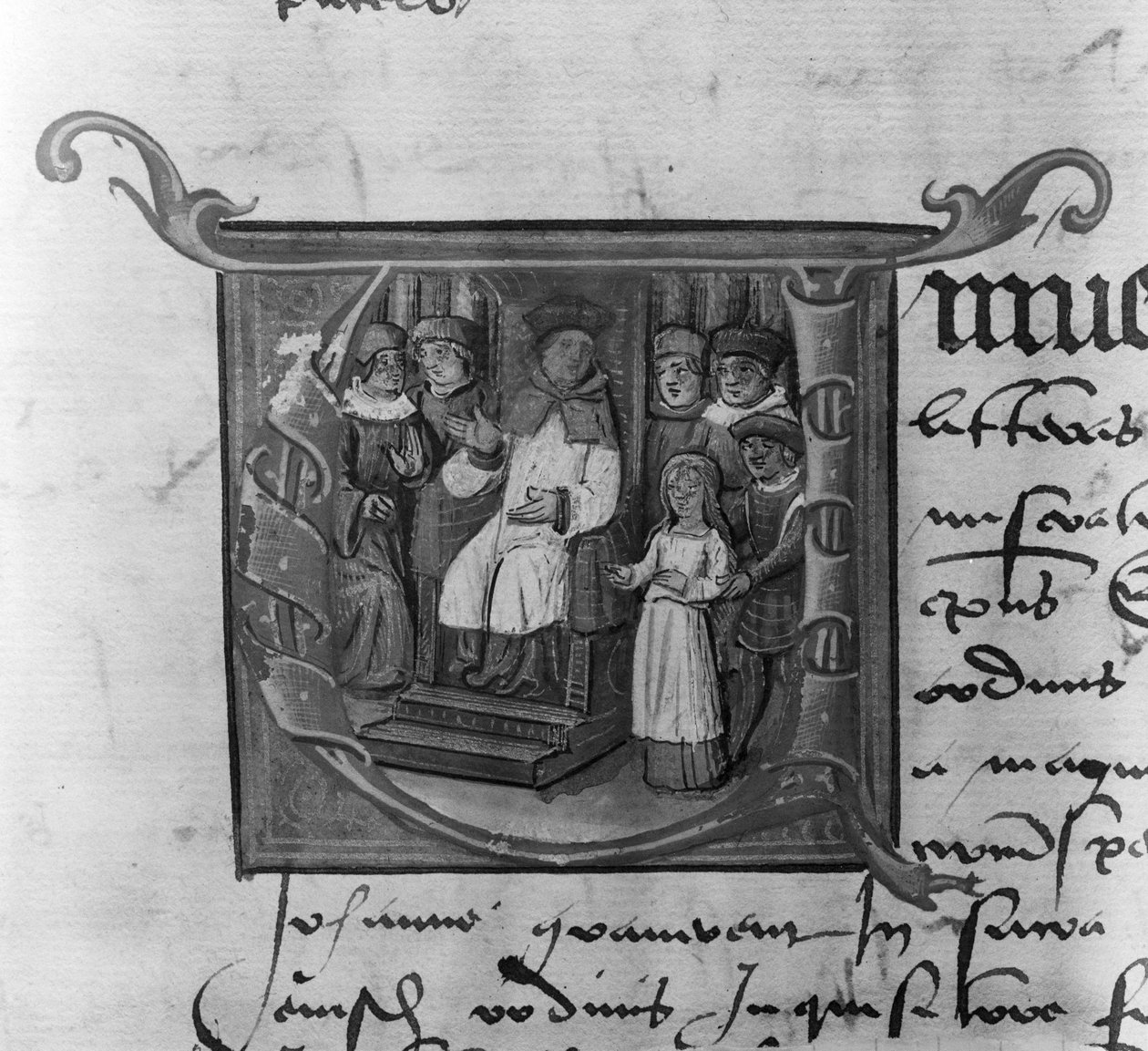 Ms Lat 5969 Történelmi kezdetű A, amely Joan of Arc (1412-31) perét ábrázolja alkotó: French School