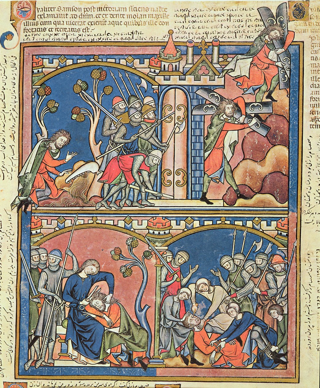 Ms M 638 fol.15r Sámson és Delila, a Morgan Picture Bible-ből, 1244-54 körül alkotó: French School