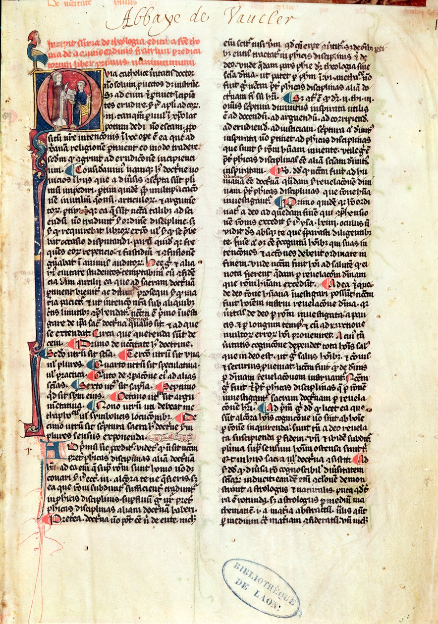 Ms de Vauclair 160 Fol.1 oldal a Somme de Theologie-ból, Aquinói Szent Tamástól (1225-74) alkotó: French School