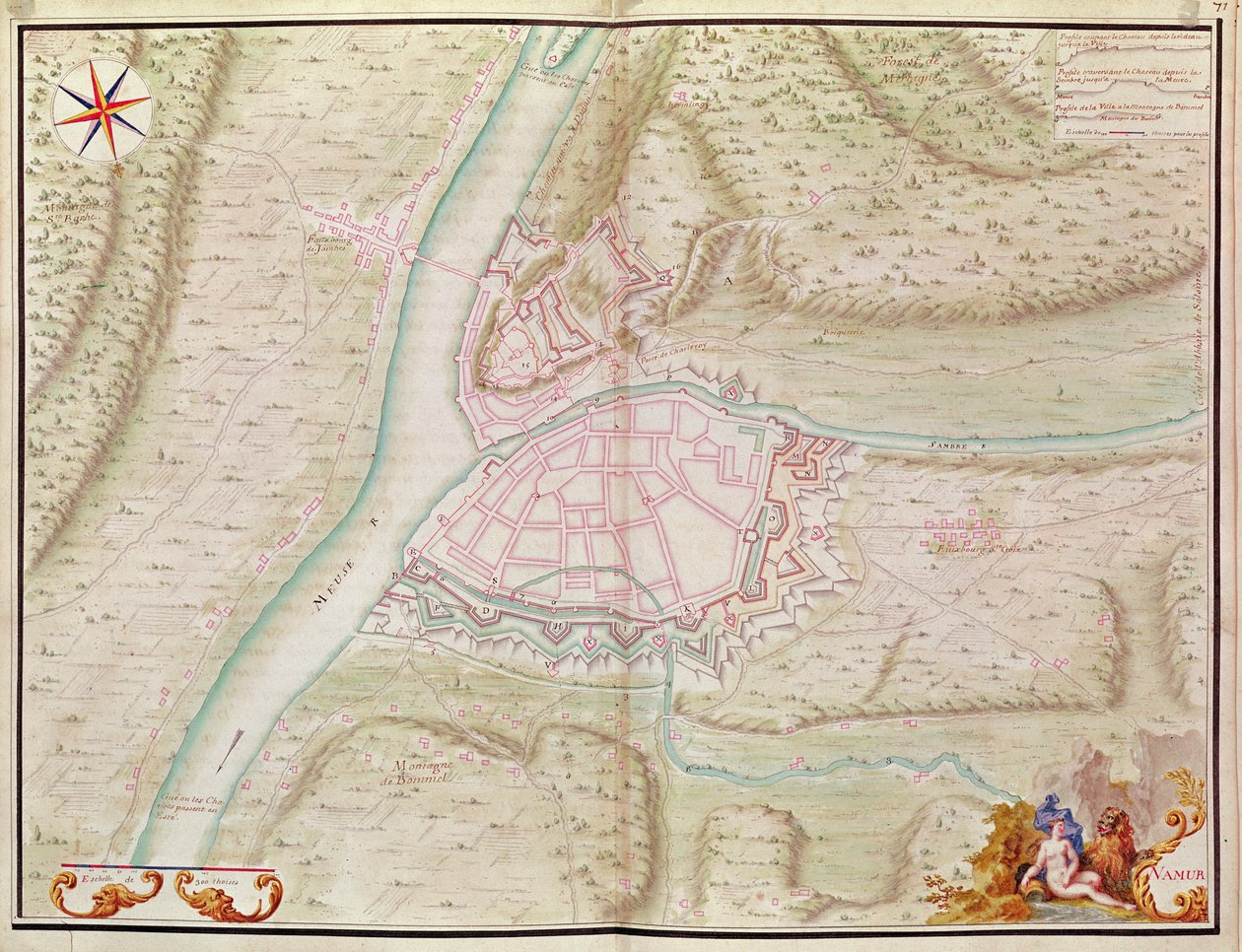 Namur és környéke, az Atlas de Louis XIV. Plans des Places etrangeres, 1665 (toll, tinta és mosás) alkotó: French School
