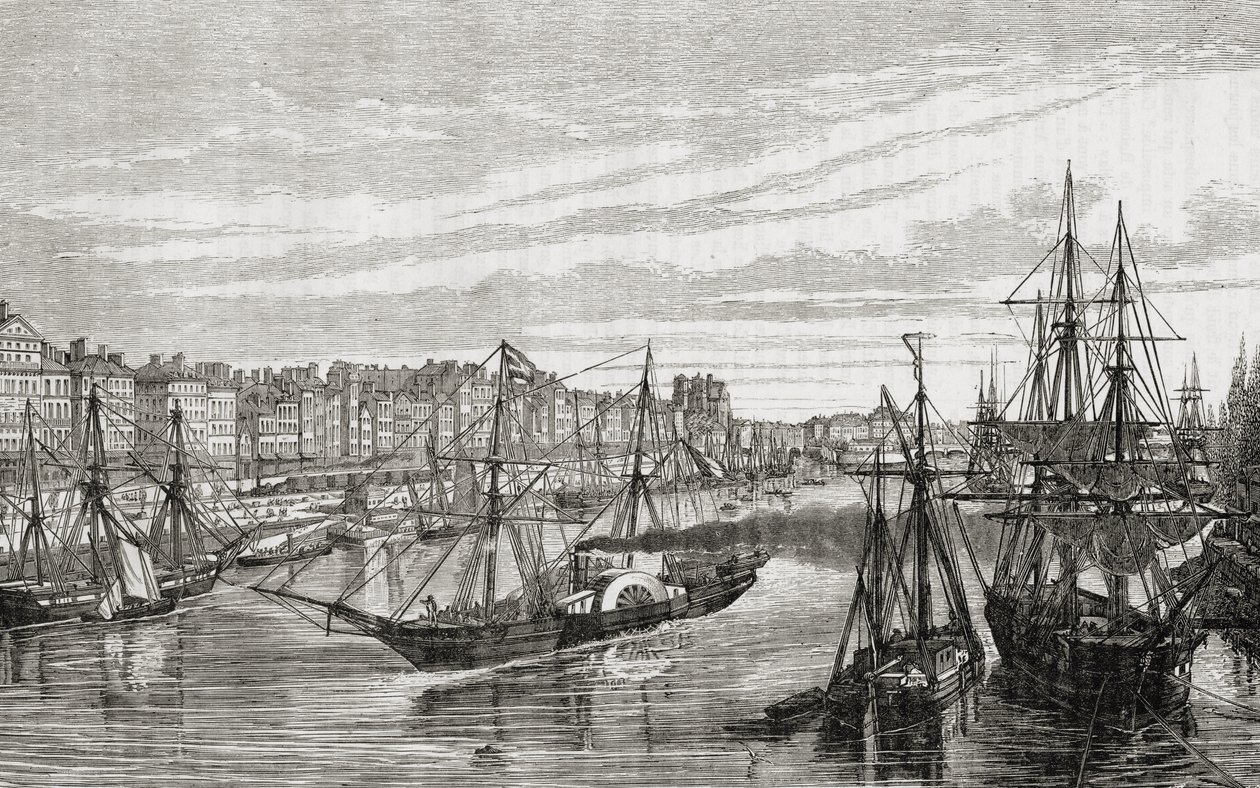 Nantes, Franciaország, a 18. században, Louis Blanc (1811-82) "Histoire de la Revolution Francaise" című művéből, Charles Maurand (fl.1863-81) metszetéből 1847-62 alkotó: French School