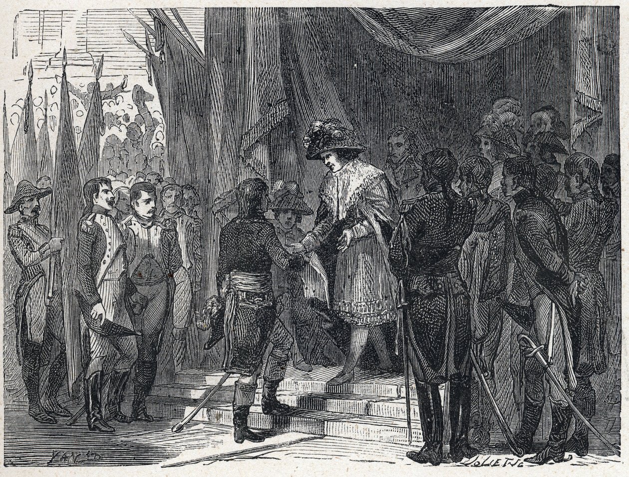 Bonaparte Napóleon (1769-1821) 1797. december 10-én átadta Campoformio (Campo-Formio, Campo Formio) kereskedelmét az Igazgatóság tagjának. Ez a kereskedelem Franciaország és Ausztria között az első koalíció végét jelenti, alkotó: French School