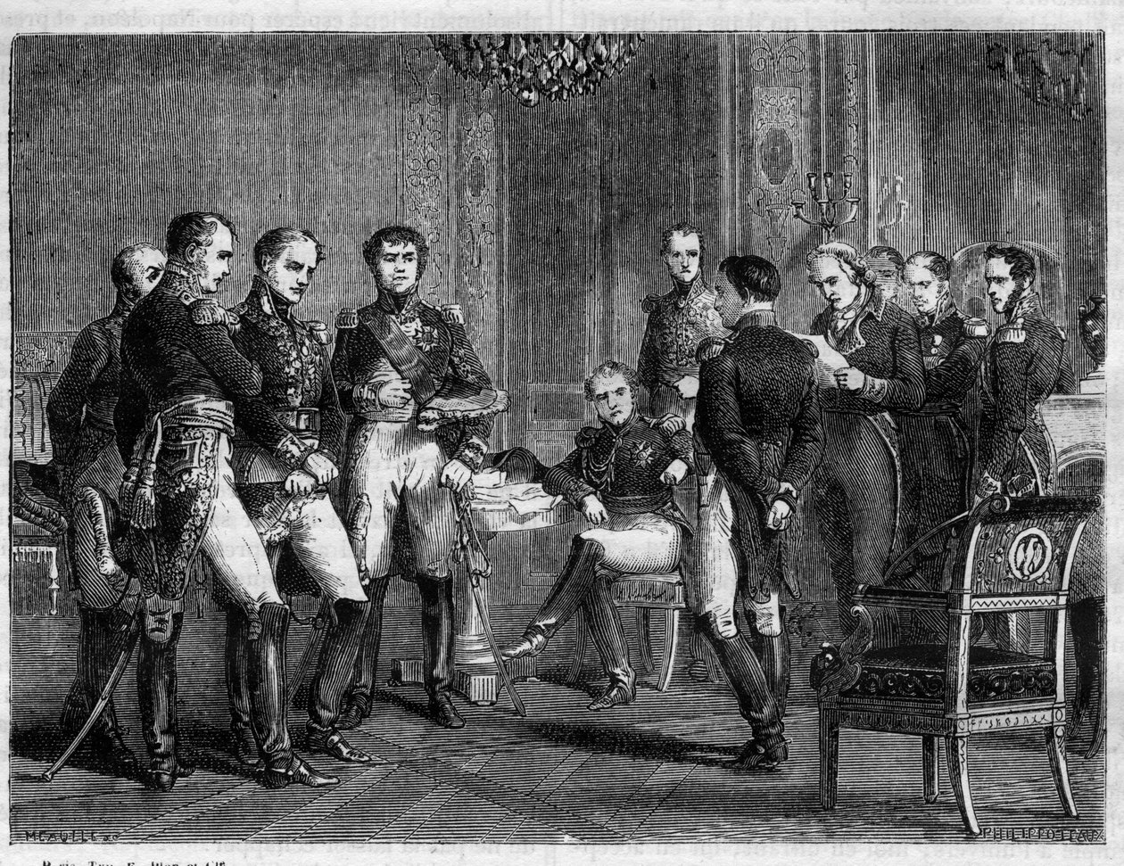 Bonaparte Napóleon – Napóleon első lemondása 1814-ben – Pierre Riel de Beurnonville levelének olvasása Napóleon jelenlétében Marechal MacDonaldnak, Taranto hercegének – Adolphe „Histoire de l