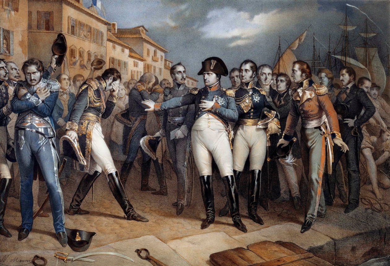 I. Napóleon (1769-1821) alávetette magát a brit törvényeknek és elment 1815/07/14. Lithography around 1815 Ile d