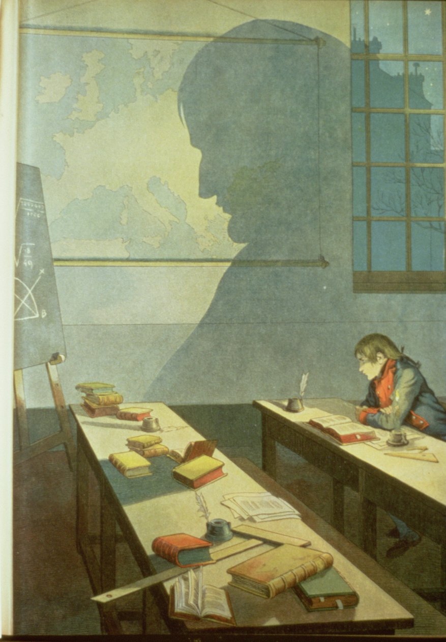 Napóleon mint iskolásfiú, illusztráció G. Montorgneil "Bonaparte" című művéből 1910 (litográfia) alkotó: French School