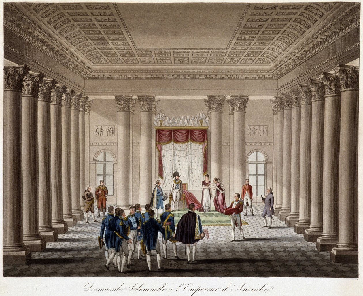 Napóleon feleségül kéri Marie Louise-t az osztrák császárhoz – „A Franciaország és Ausztria közötti háború történetében 1809-ben” alkotó: French School