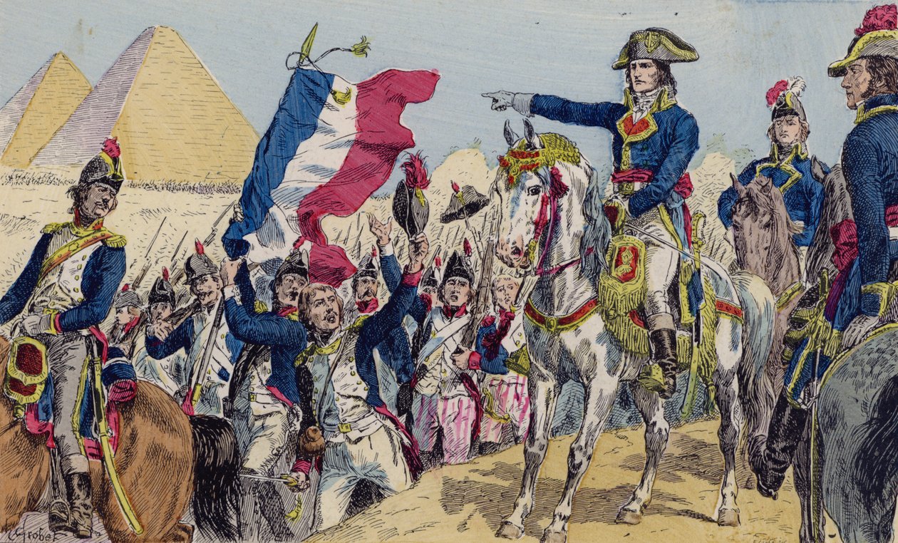 Napóleon a piramisoknál vívott csatában, Egyiptomban alkotó: French School