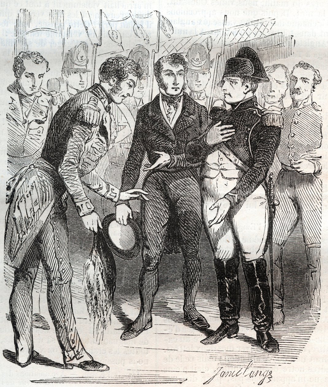 Napóleon megbízik a brit hitben - Napóleon Bonaparte felszáll a brit Bellerophon hajóra, amely száműzetésbe viszi St Helene-be (Szent Helene) 1815. július 14-én - Bonaparte Napóleon felszáll a brit Bellerophon hajóra, amely száműzetésbe viszi alkotó: French School