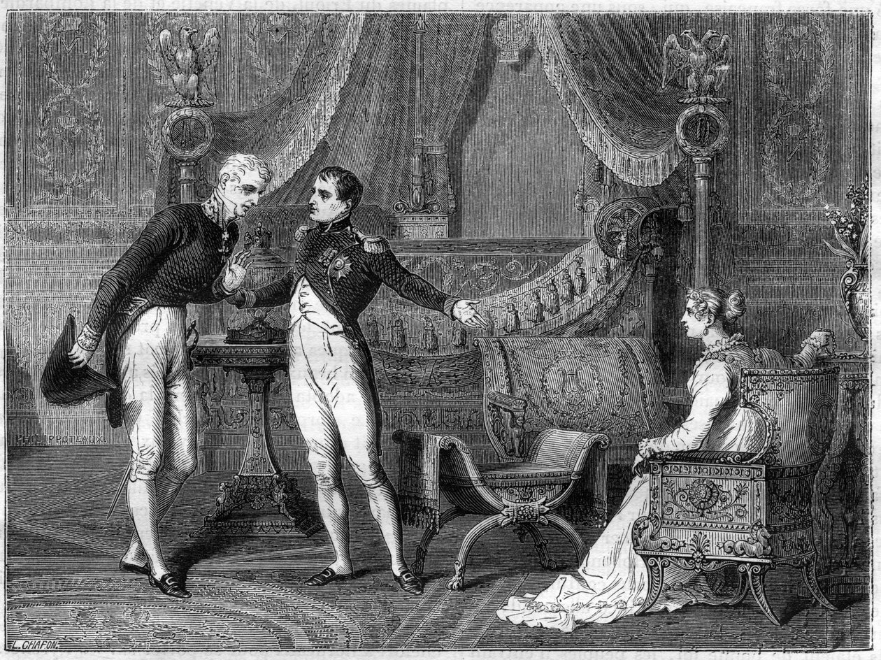 Napóleon, felesége, Marie-Louise és Metternich herceg beszélget alkotó: French School