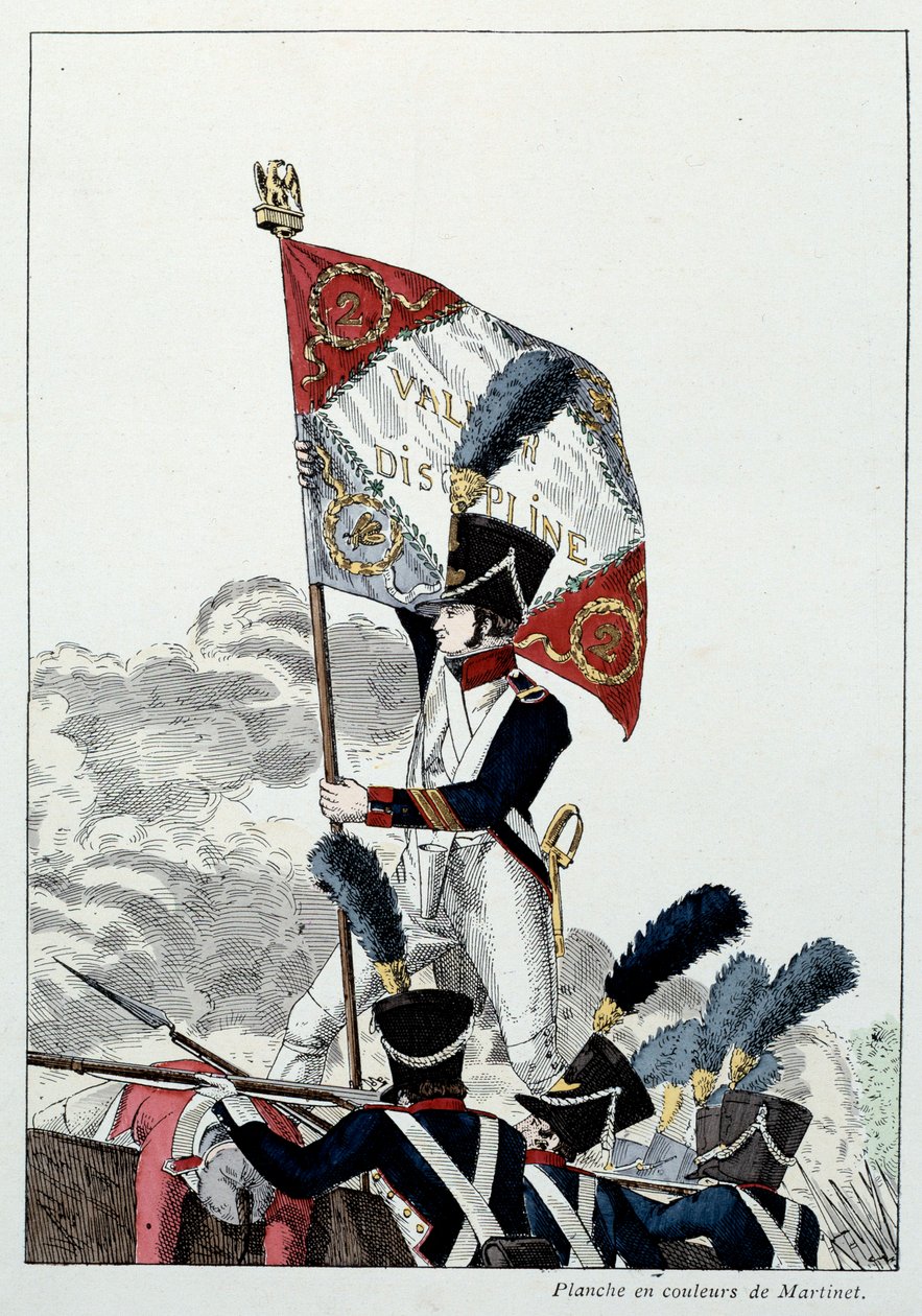 Napóleoni Armee: Line Infantry. Főtörzsőrmester sasát ültette egy rettegésre, amelyet drasztikusan kiirtottak. Martinet metszete (XIX. század) 1808. Malmaison, Musee Du Chateau. alkotó: French School
