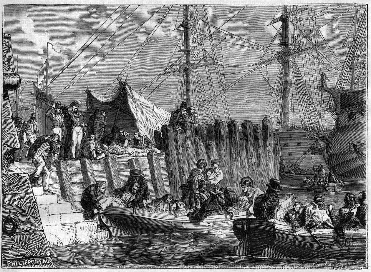 Napóleoni háborúk – Az angol hadsereg elhagyja Walcheren szigetét 1809 – Az angolok elhagyják Walcheren szigetét Hollandiában 1809-ben – Adolphe Thiers „A birodalom története a konzulátus történetét követve” című művében – 1879 – magángyűjtemény alkotó: French School