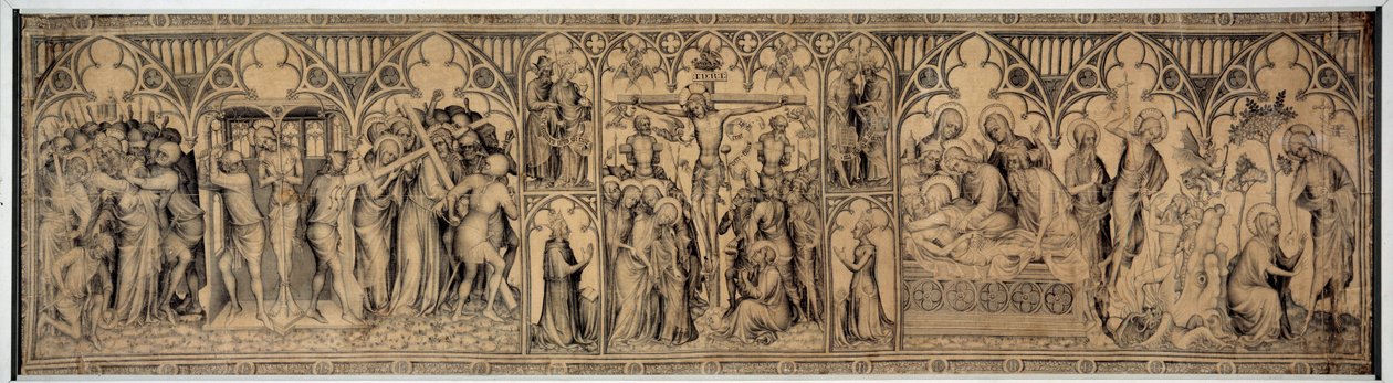 Narbonne szemben. A 14. század 2. felének francia iskolájának névtelen rajza. Szürke mosás és szamit. Mérete: 0,775x2,86 m. Louvre múzeum. alkotó: French School
