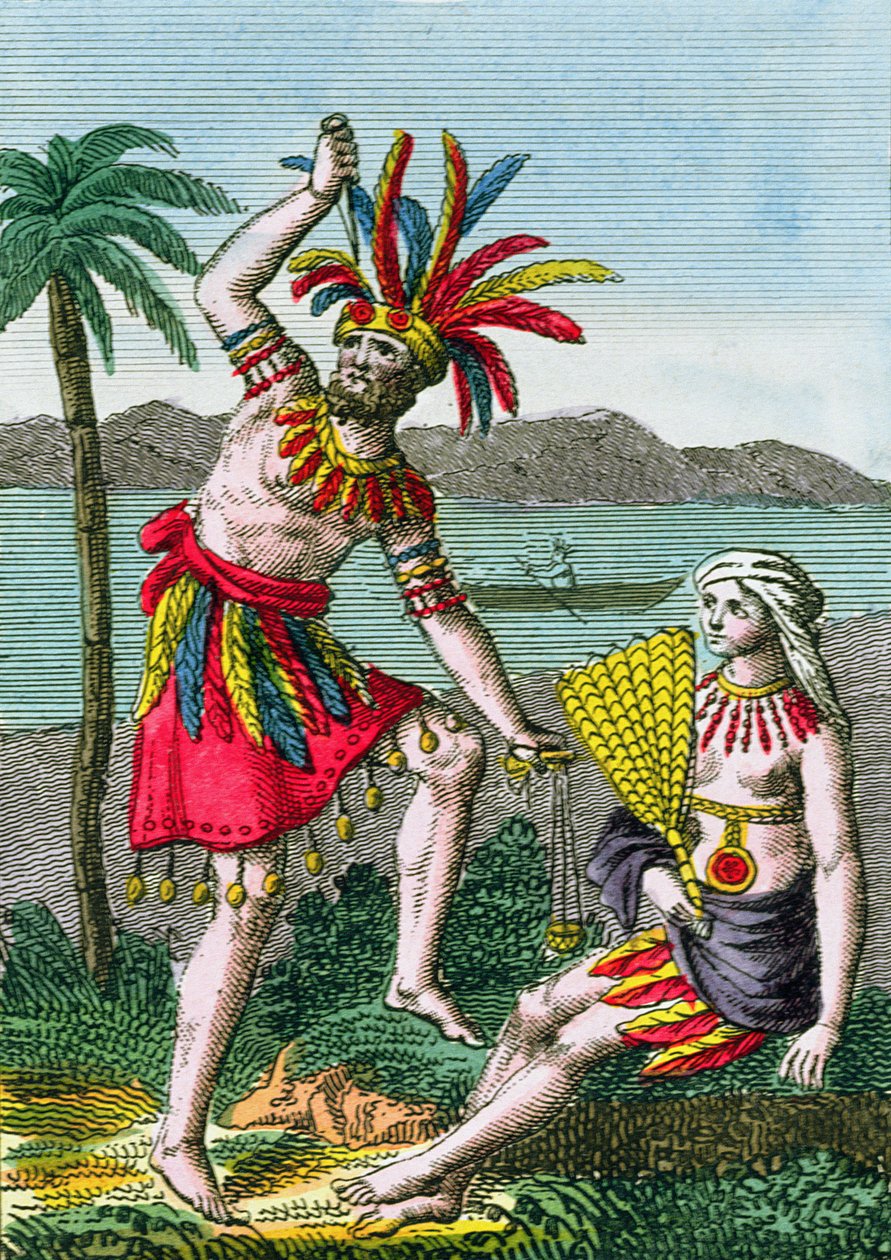 A Marquesas-szigetek bennszülött lakói, illusztráció a Histoire des Voyages Autour du Monde-ból, J. Dufay, kiadó: Courvalet & Co., Párizs, 1826 (színes metszet) alkotó: French School