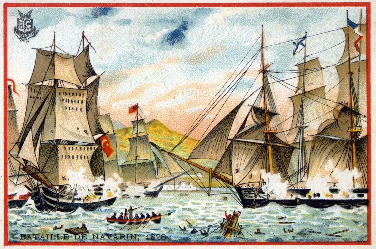 A hármas szövetség Navarin csatája a török-egyiptomi flotta ellen október 28-án alkotó: French School