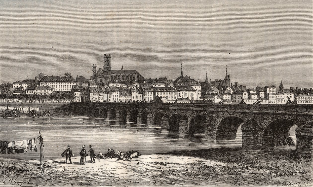 Nevers - Nievre en region Burgundia - metszet a „La France illustree: földrajz, történelem, statisztikai igazgatás” nyelven V.-A. Maláta-barna. 1884 alkotó: French School