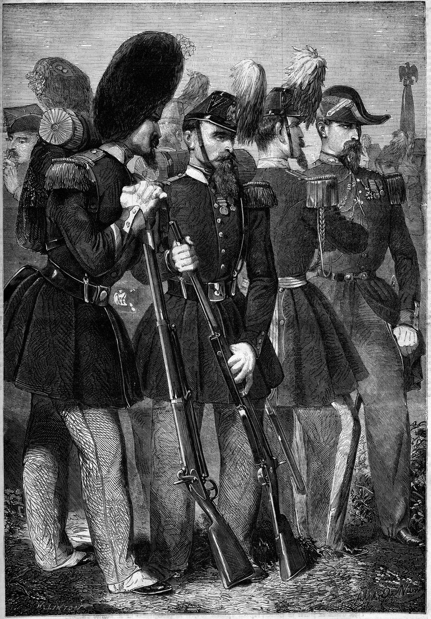 A francia császári gárda új egyenruhái 1860-ban. Metszet a „” Le Monde Illustré”” 165. sz. 1860. június 9-én. alkotó: French School