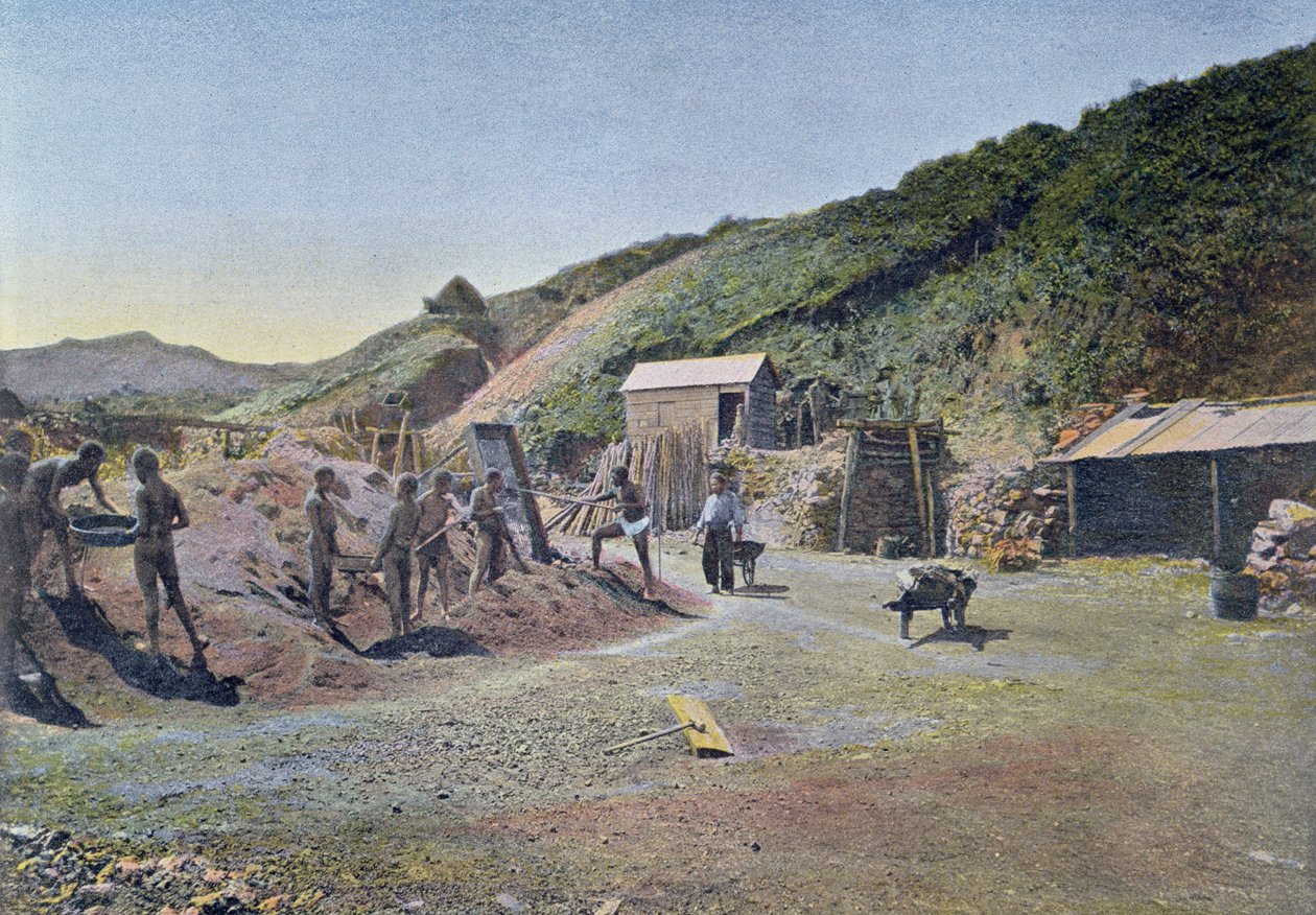 Nikkelbányák Új-Kaledónia keleti partján, Gillot metszete, 1900 körül alkotó: French School