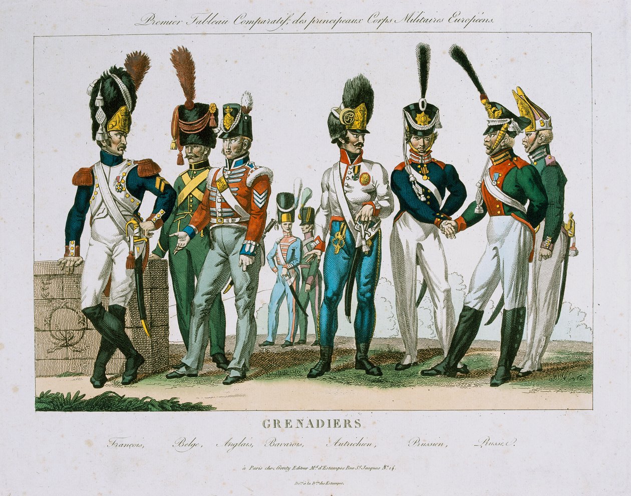 Észak-európai gránátos tiszti egyenruha, kiadó: DEstampes, Párizs, 1815 körül alkotó: French School