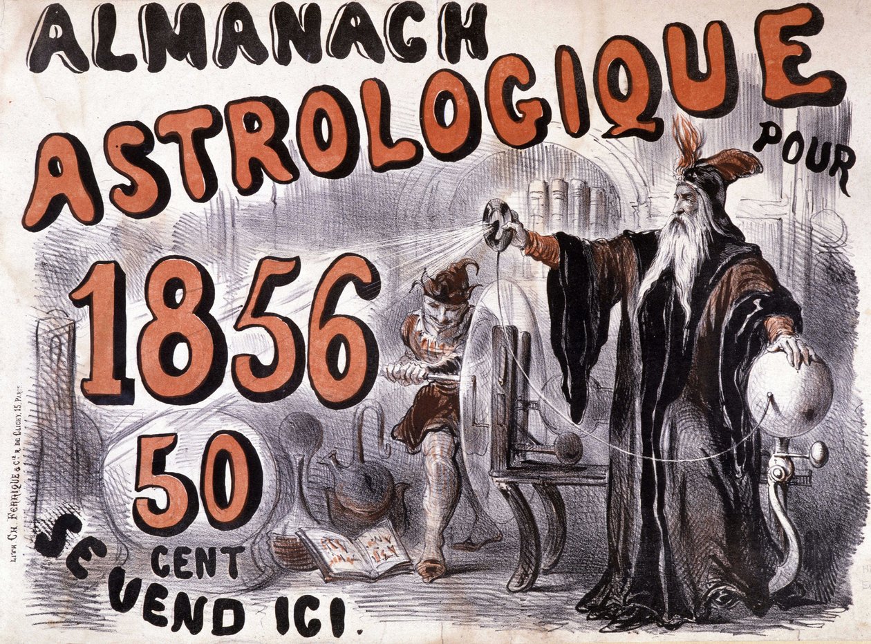 Nostradamus, a jövőt megvilágító asztrológus – az 1856-os „Almanach Astrologique”-ban alkotó: French School