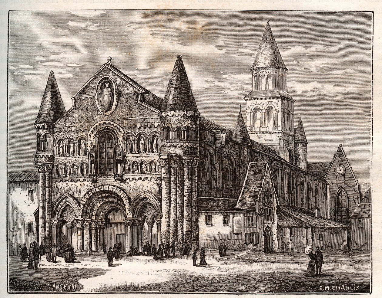 Notre Dame (Notre-Dame) Poitiers-től – V.A. Malt-Brown „Franciaország illusztrált: földrajz, történelem, statisztikai igazgatás” című metszet. 1884 alkotó: French School