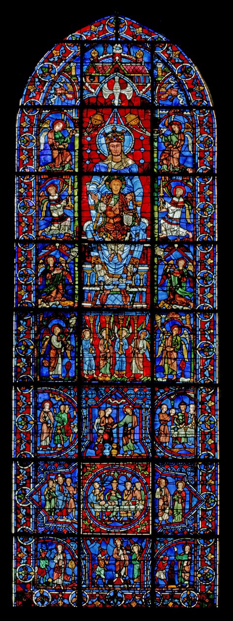 Notre Dame de la Belle Verriere; alább a kánai házasság és Krisztus megkísértésének jelenetei a vadonban (w30a) alkotó: French School