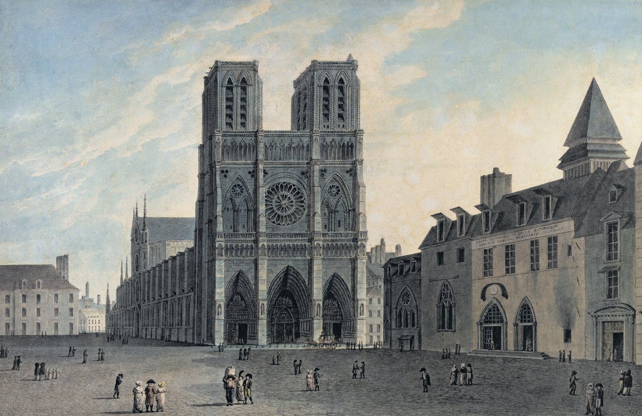 Notre Dame, tizenkilencedik század eleje (színes metszet) alkotó: French School