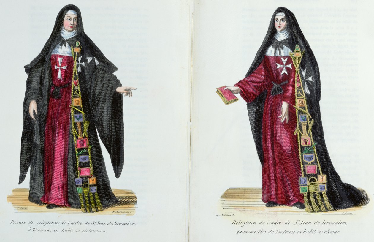 A Jeruzsálemi Szent János-rend apácái, Helyot atya illusztrációja a Történelemből és a szerzetesrendek viseleteiből, 1842 alkotó: French School