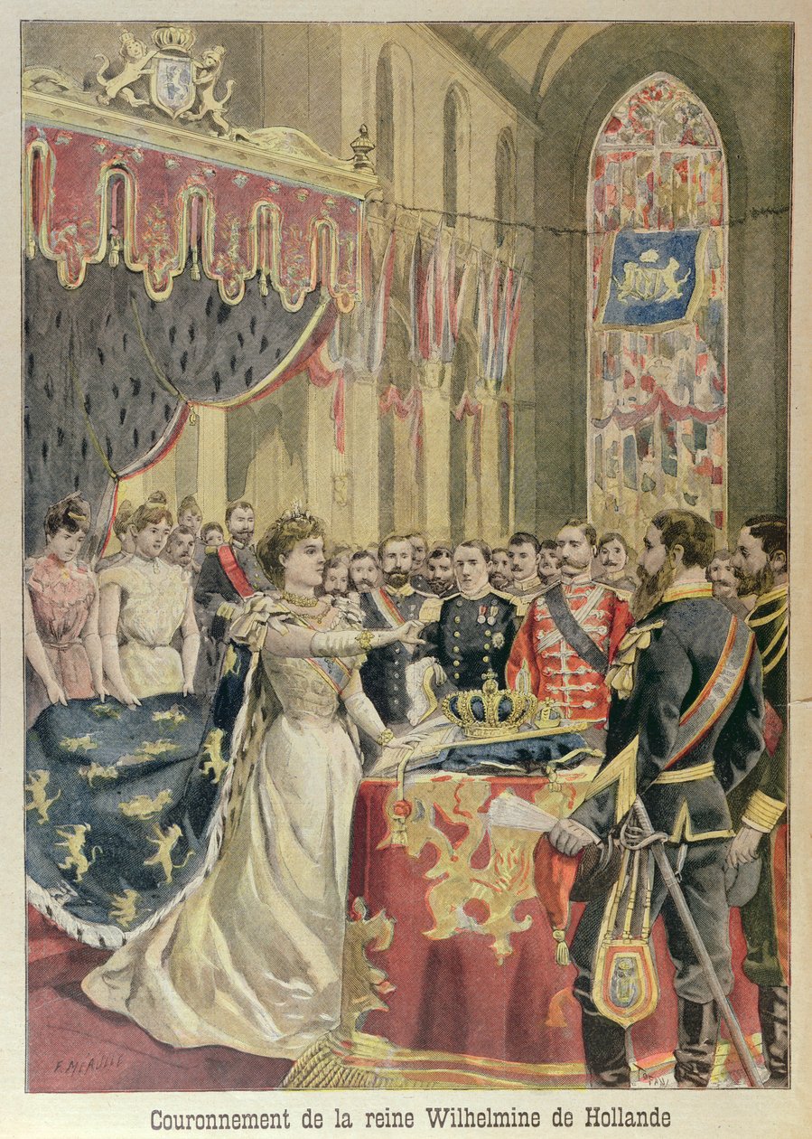 Wilhelmina királynő (1880-1962) alkotmányos esküje a Nieuwe Kerk-ben (Új Templom) Amszterdam, 1898. augusztus 31., illusztráció a Le Petit Journalból, 1898. szeptember alkotó: French School
