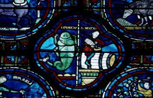 Október és Skorpió, a Zodiákus ablakból alkotó: French School