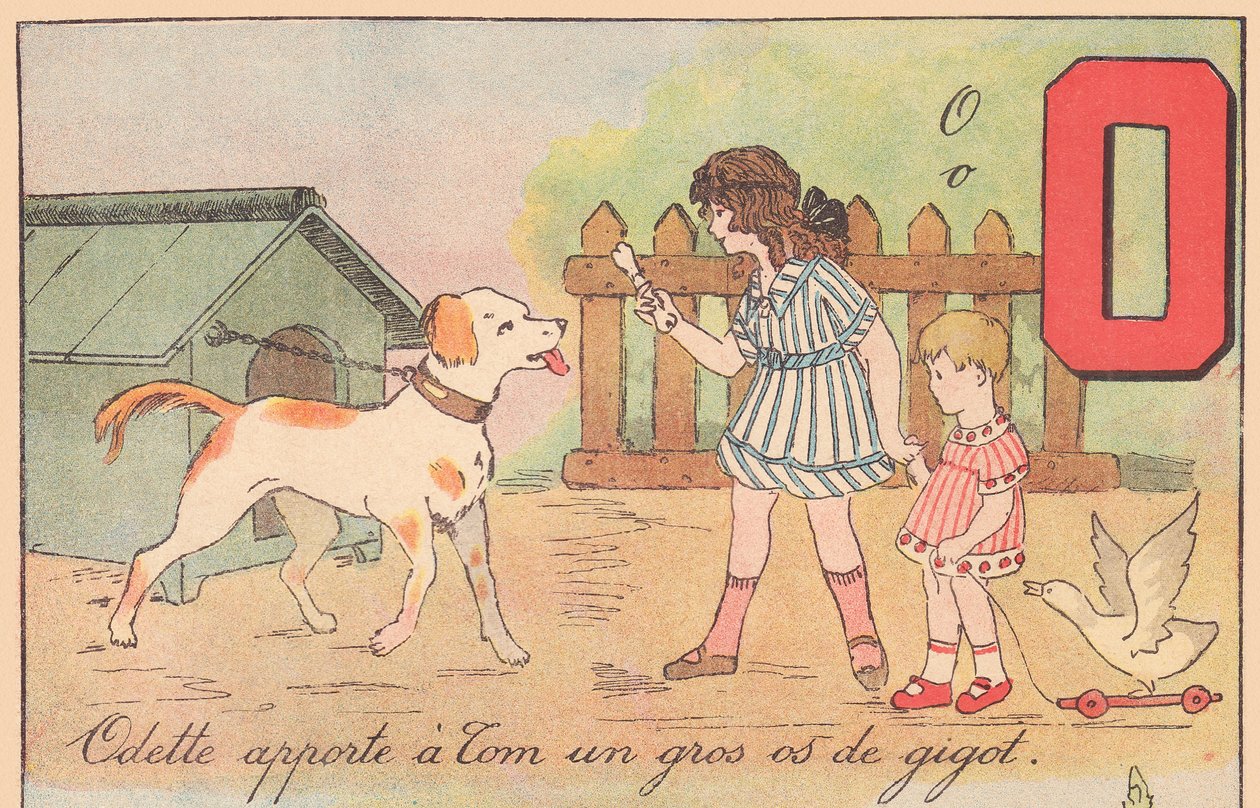 Odette egy nagy lábszárcsontot hoz Tomnak, 1920 körül (nyomat) alkotó: French School