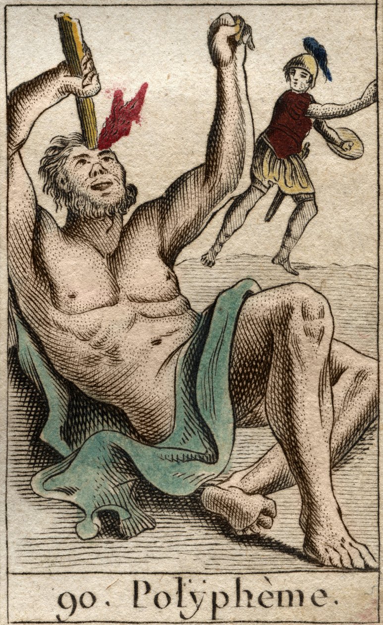 Odüsszeusz (vagy Ulysses) megvakítja a Polyphemus küklopszokat, Pierre Blanchard "Mythologie de la Jeunesse"-jéből alkotó: French School