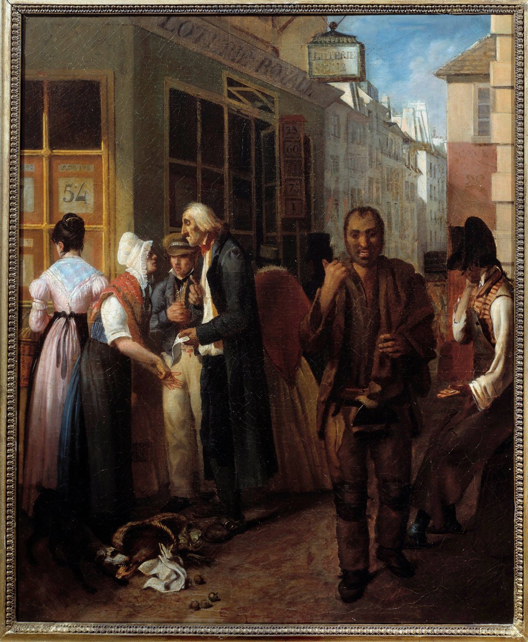 A Királyi Lottó Hivatala a restauráció alatt Anonymous XIX. századi festmény. Nap. 0,61x0,51 m Párizs, Carnavalet múzeum alkotó: French School