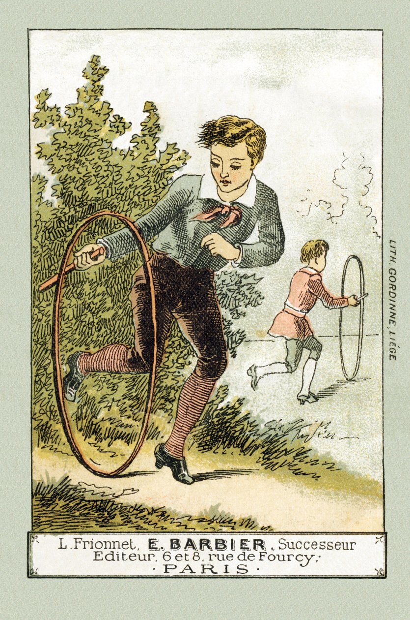 A zsúfolt napokon Leon és Lucien játszanak a karikán – az „Alphabet des petits savants”, 19. század végén (kromolitográfia) alkotó: French School